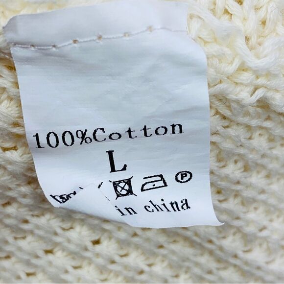 Unbranded Waffle Knit Cowl Neck Split Front Sweater Cream Large - Picture 10 of 11